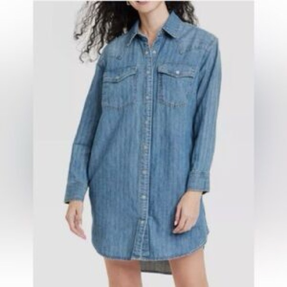 Universal Thread Dresses & Skirts - Universal Thread Western Denim Long Sleeve Shirt Dress Size XS Relaxed | NWT